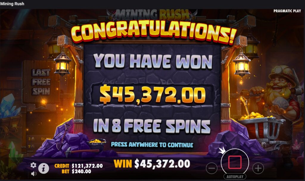 Mining Rush huge slot win