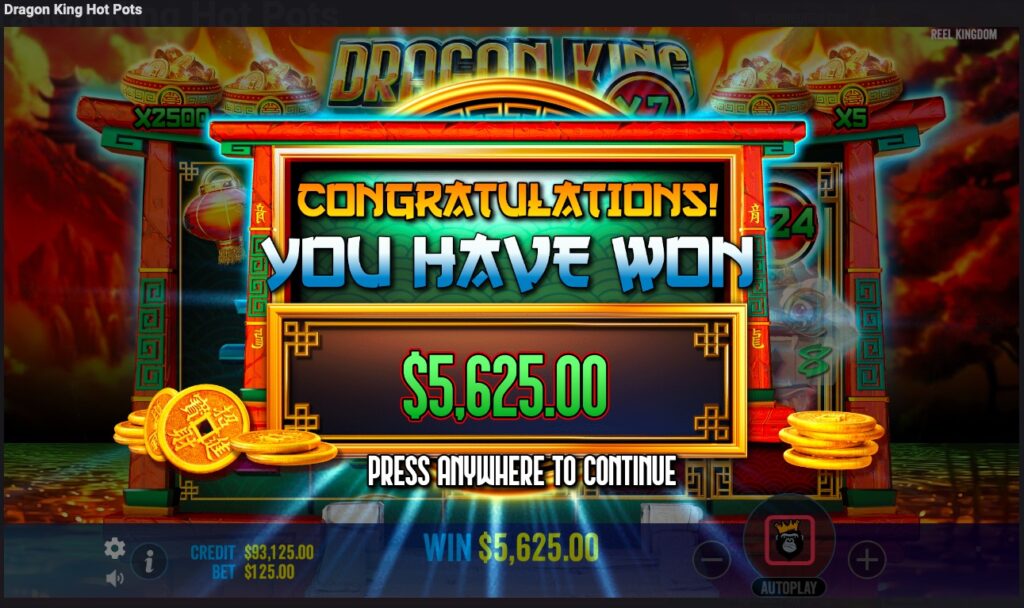Dragon King Hot Pots huge slot win