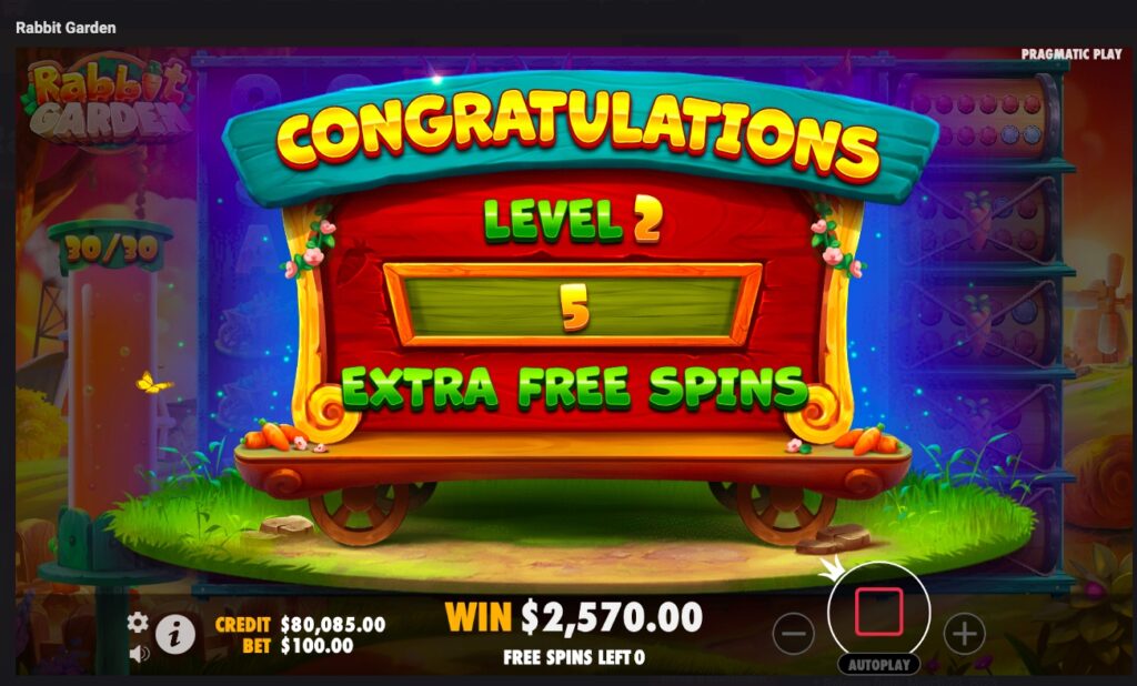Rabbit Garden extra free spins win