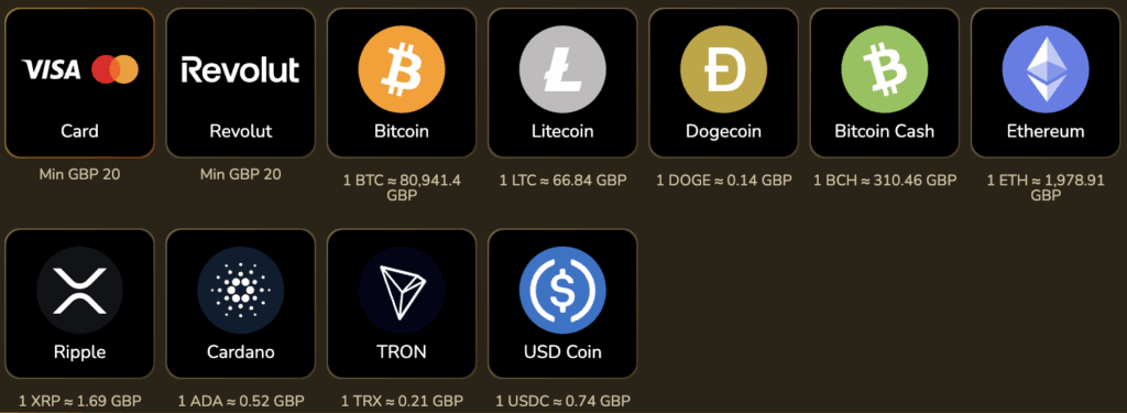 Casino Prestige anking options.
