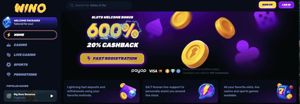 Wino Casino promotions.