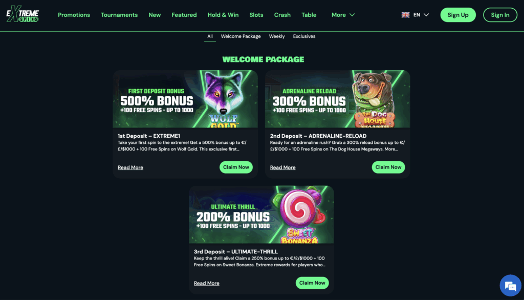 Extreme Spins Casino Bonuses and Promotions.