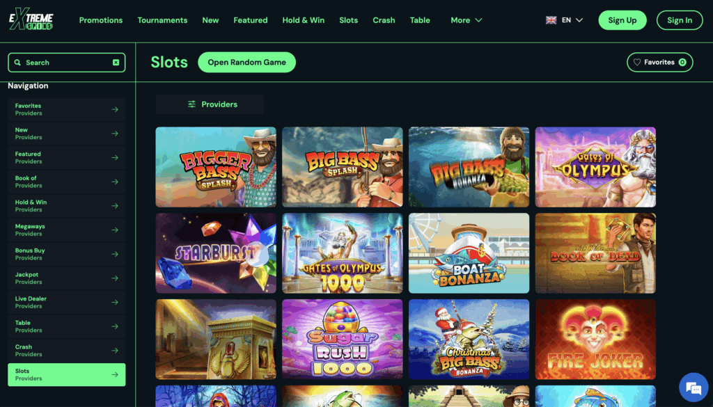 Extreme Spins Casino Slot games.