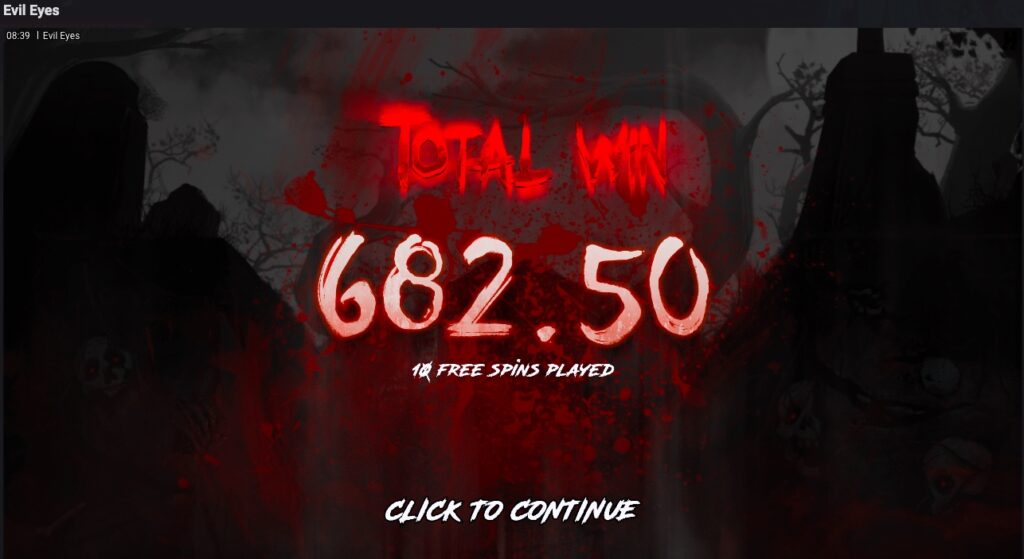 Evil Eyes free spins total win