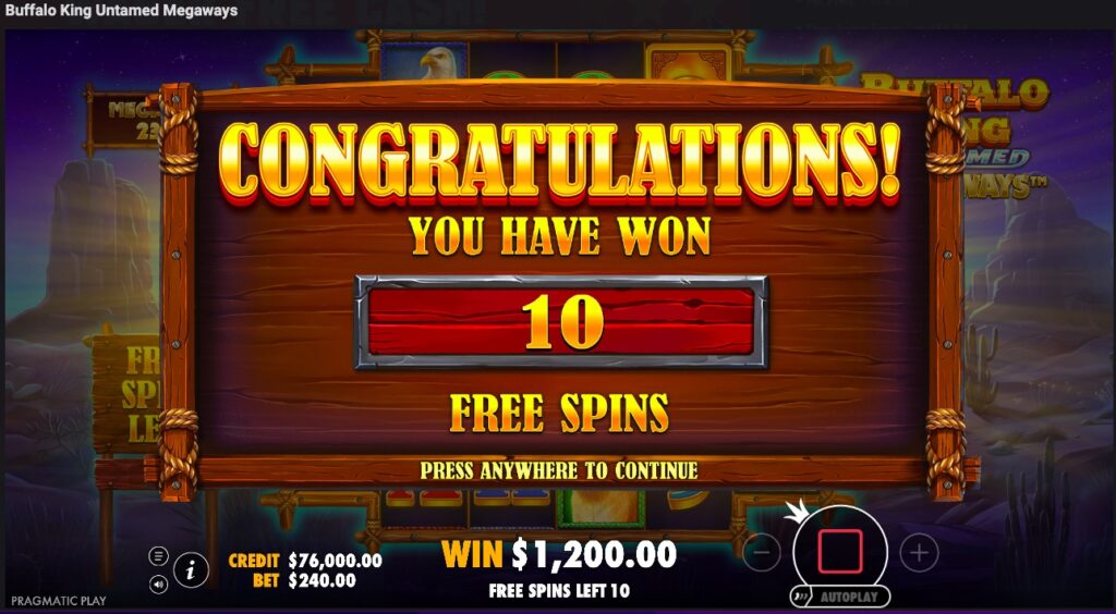 Buffalo King Untamed Megaways free spins