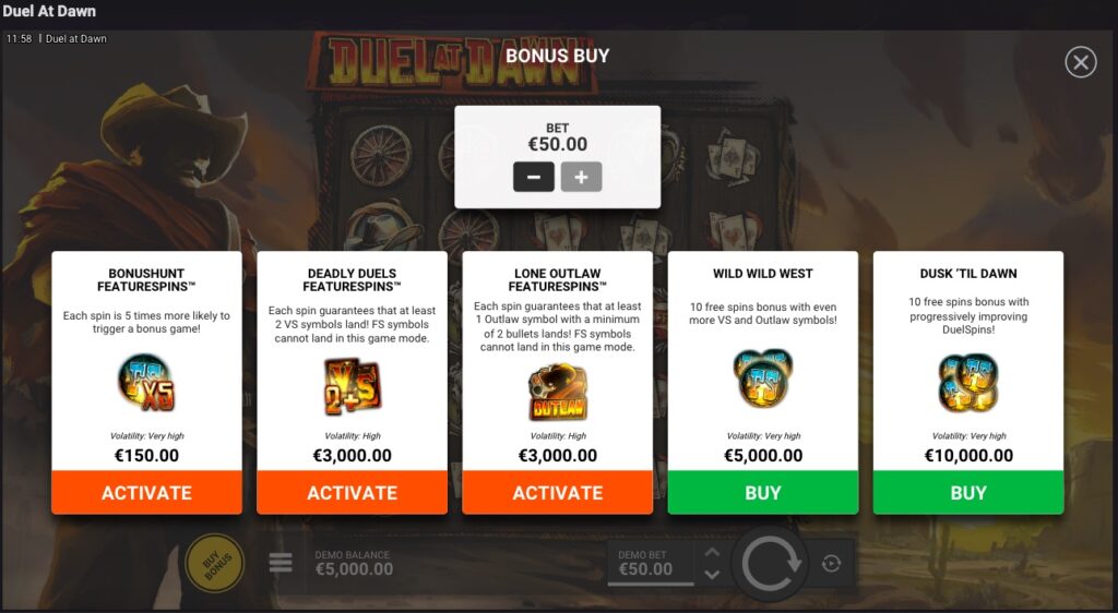Duel at Dawn Bonus buy
