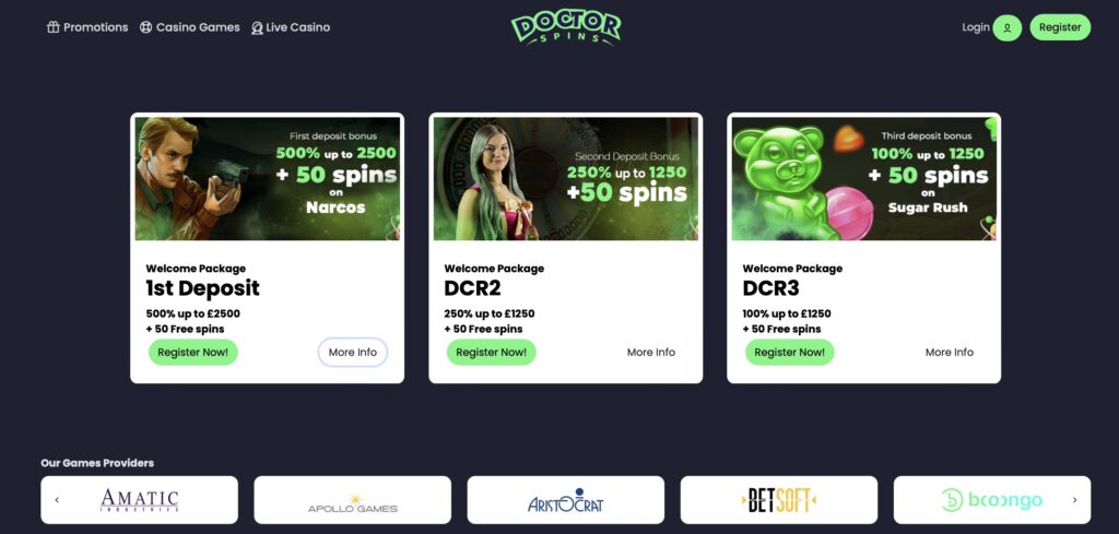 Doctor Spins casino bonuses and promotions