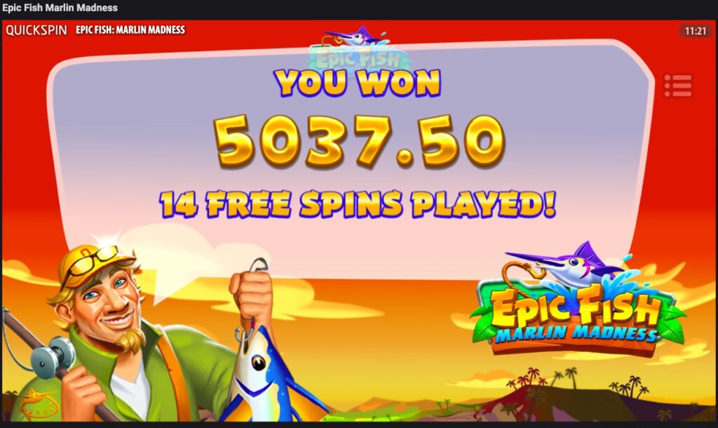 Epic Fish Marlin Madness free spins and total win