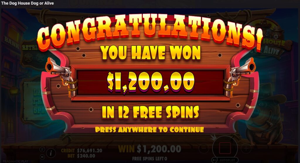 The Dog house Dog or Alive winnings from free spins