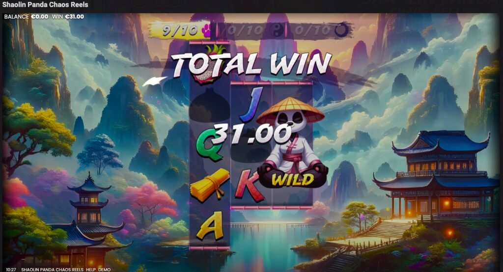 Shaolin Panda Chaos Reels total win from free spins
