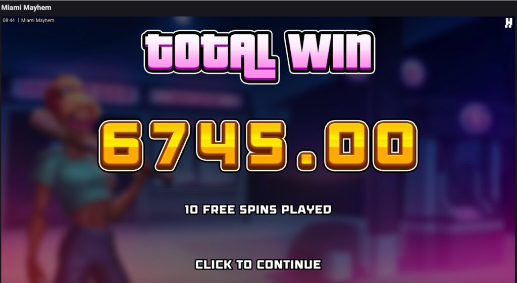 Miami Mayhem Bonus win