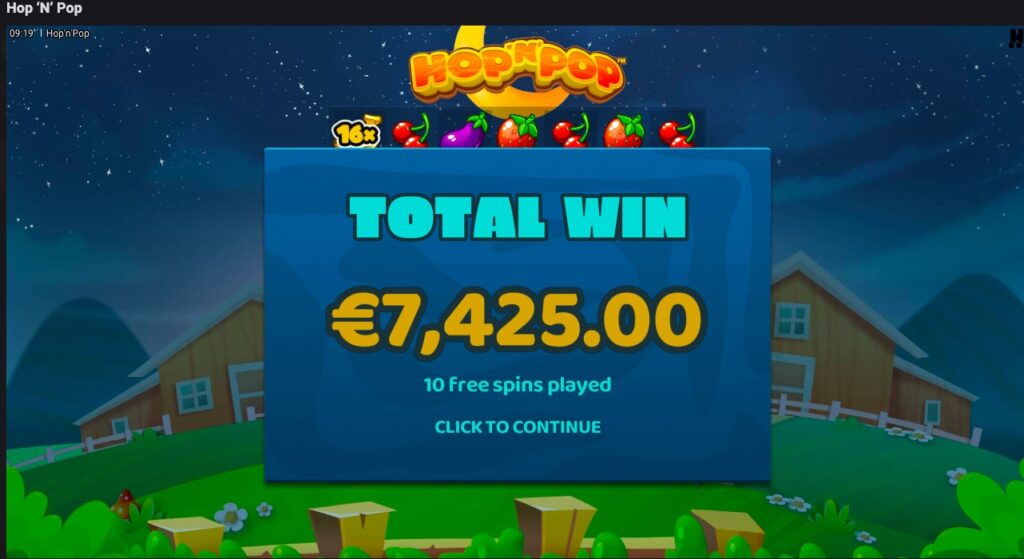 Hop 'n' Pop Free Spins Total Win