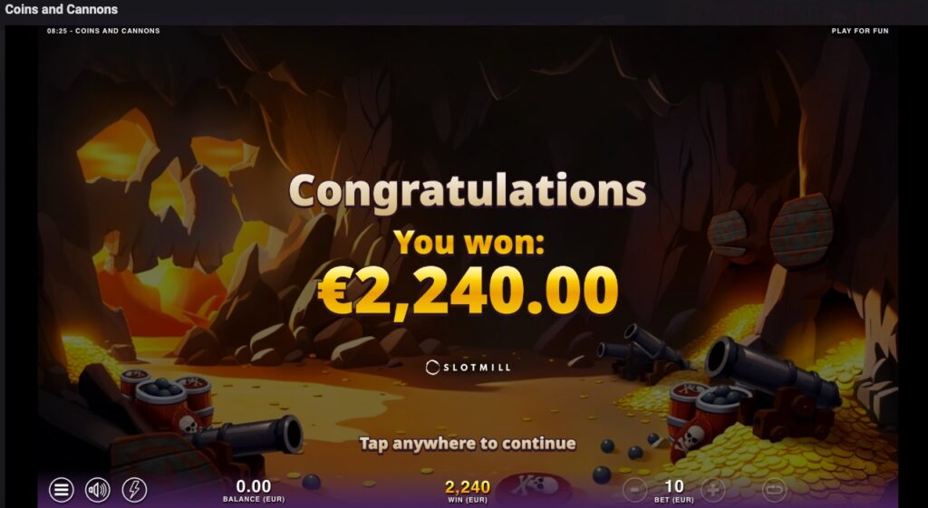 Coins and Cannons total win from free spins