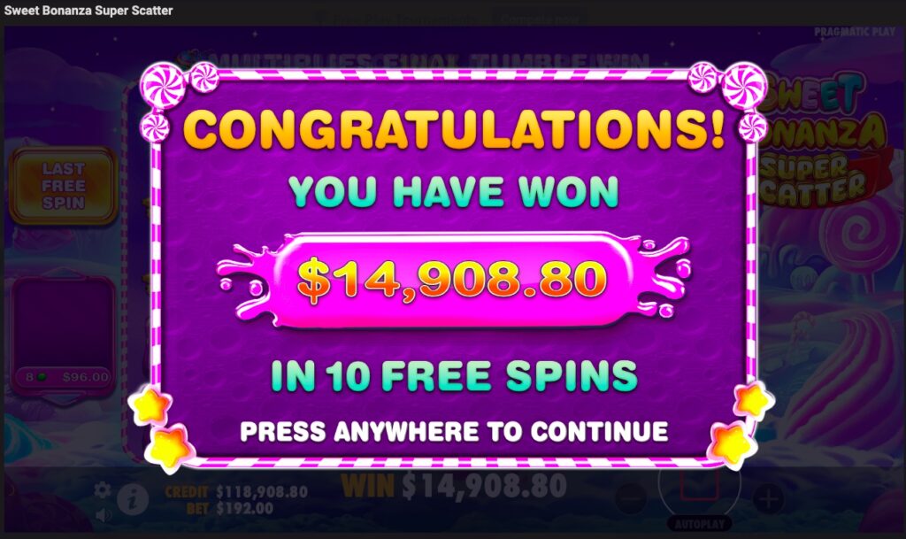 Sweet Bonanza Super Scatter total win