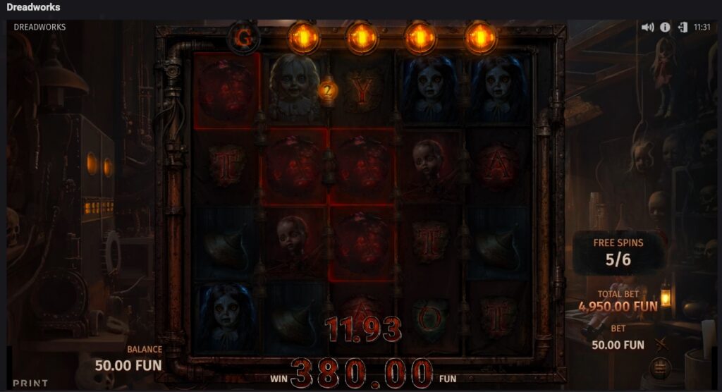 Dreadworks free spins win