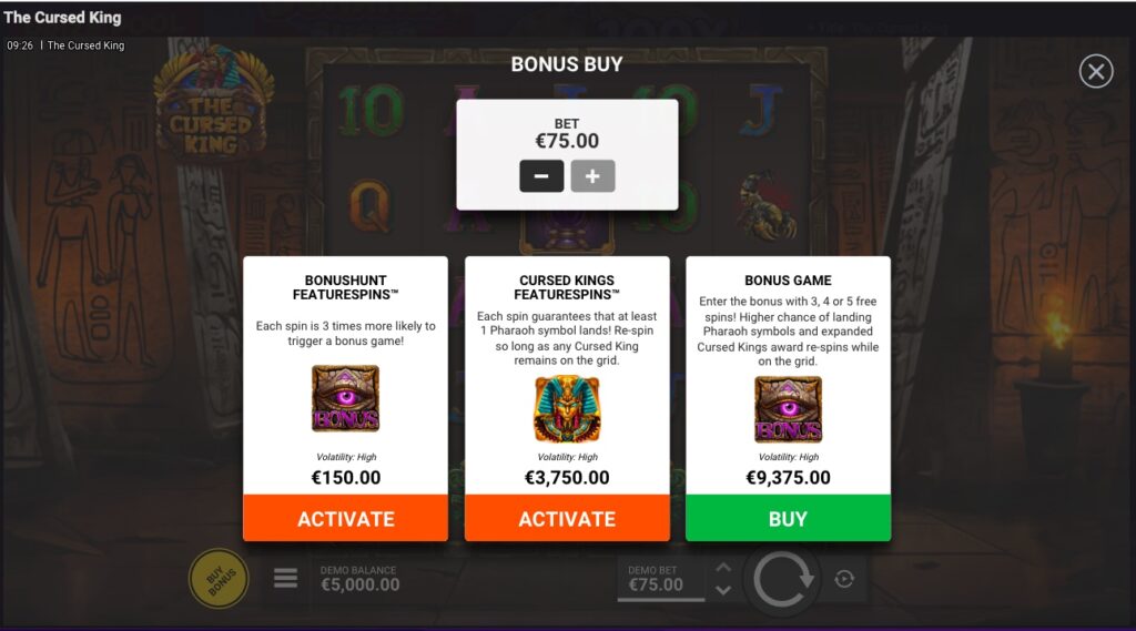 The Cursed King feature options