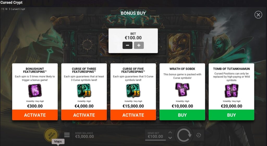 Cursed Crypt bonus buy options