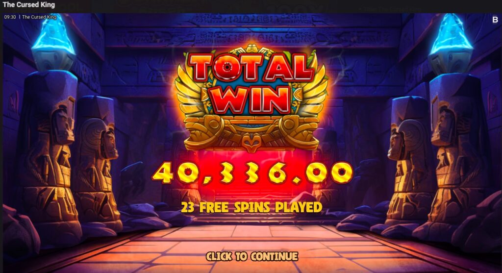 The Cursed King  total winnings from free spins 