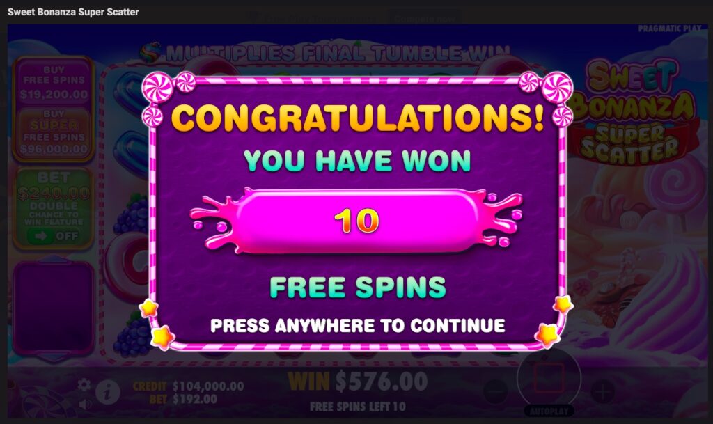 Sweet Bonanza Super Scatter free spins