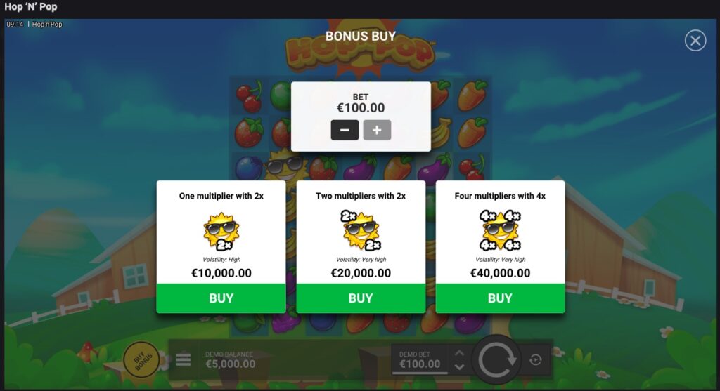 Hop 'n' Pop Bonus options
