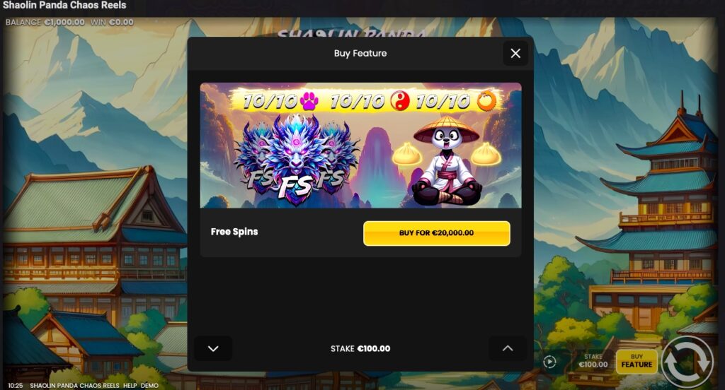 Shaolin Panda Chaos Reels feature options
