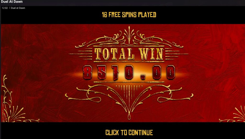Duel at Dawn total win from free spins