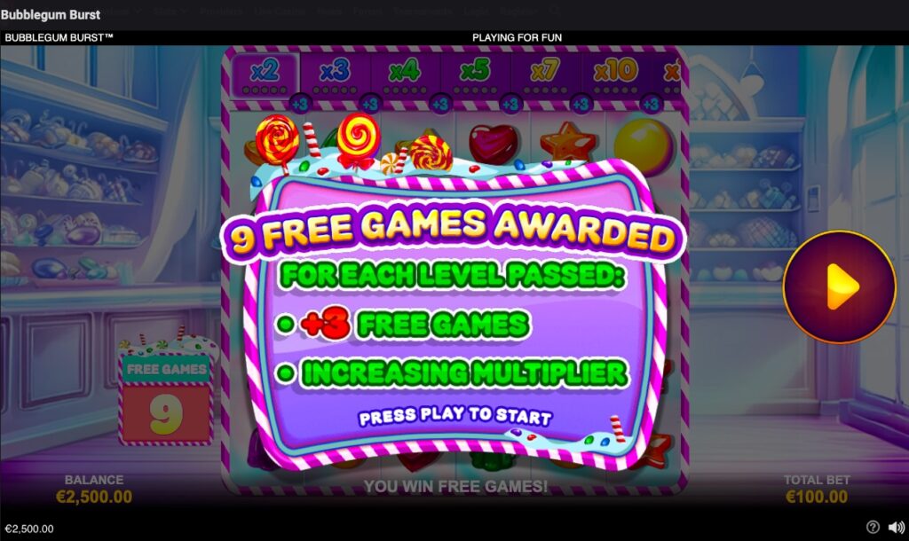 Bubblegum Burst free spins