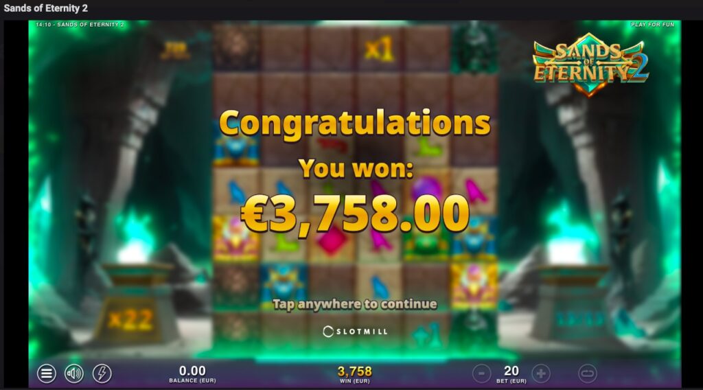 Sands of Eternity 2 total win from free spins