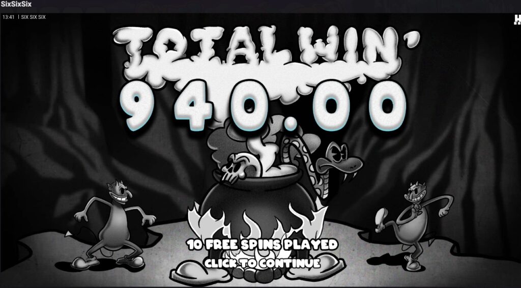 SixSixSix total win from free spins