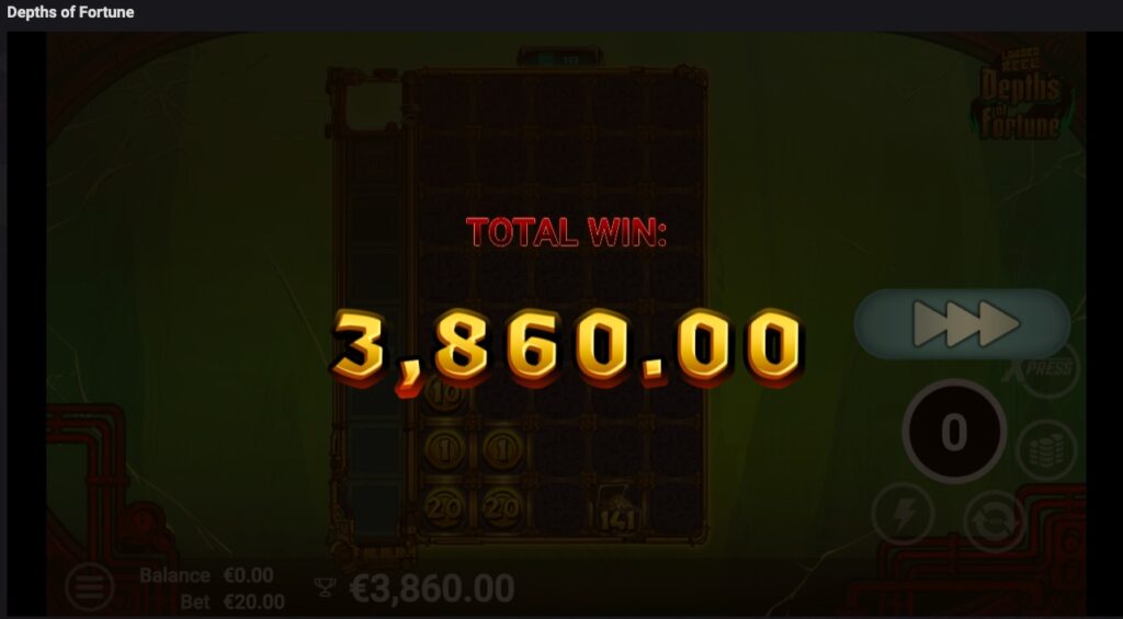 Depths of Fortune free spins total win 