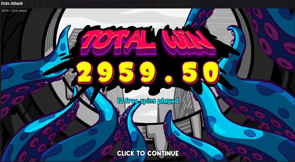 Octo Attack total win from free spins