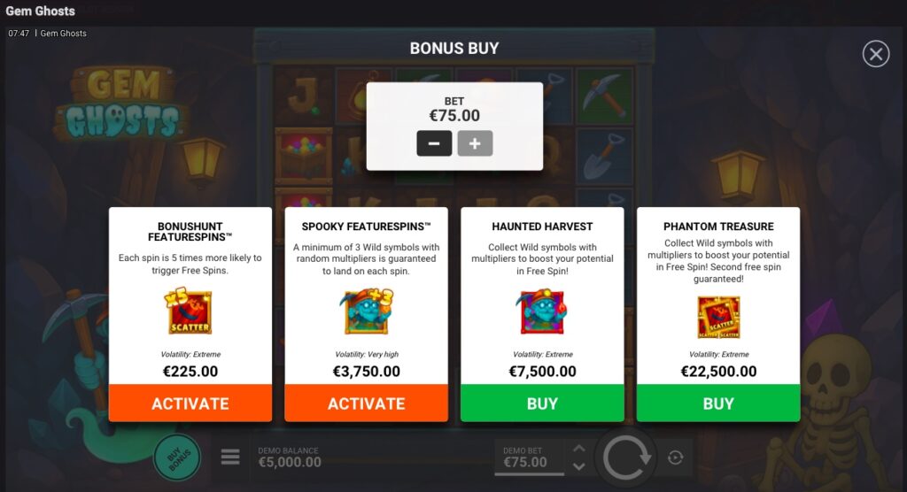 Gem Ghosts Buy Feature Options