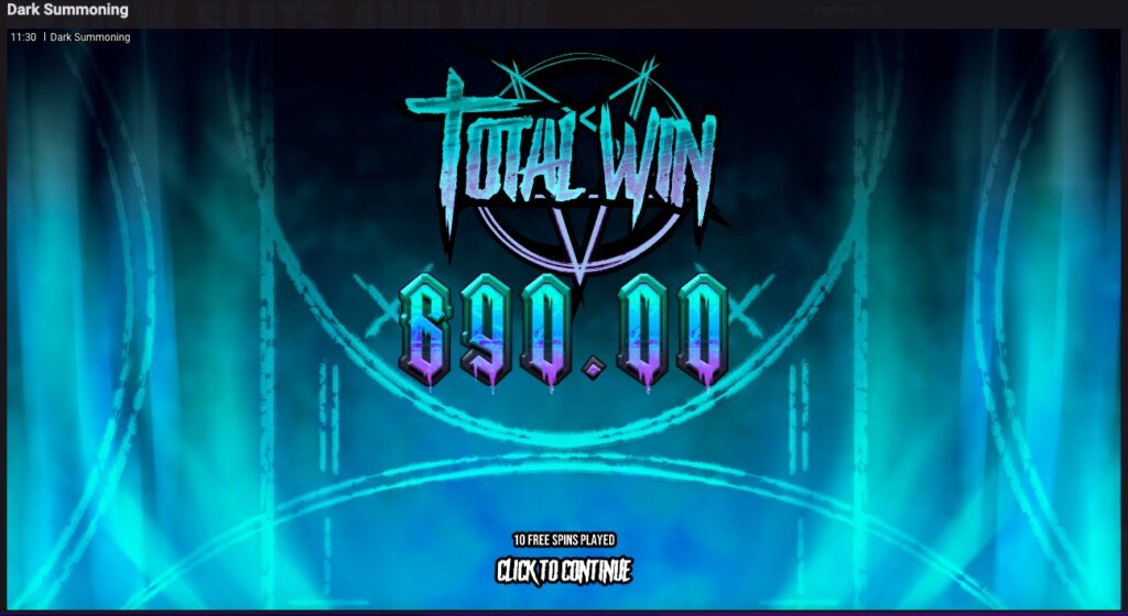 Dark Summoning total winnings from free spins