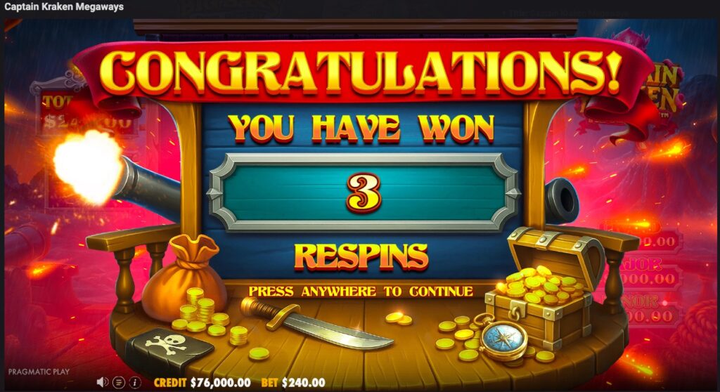 Captain Kraken Megaways free spins won