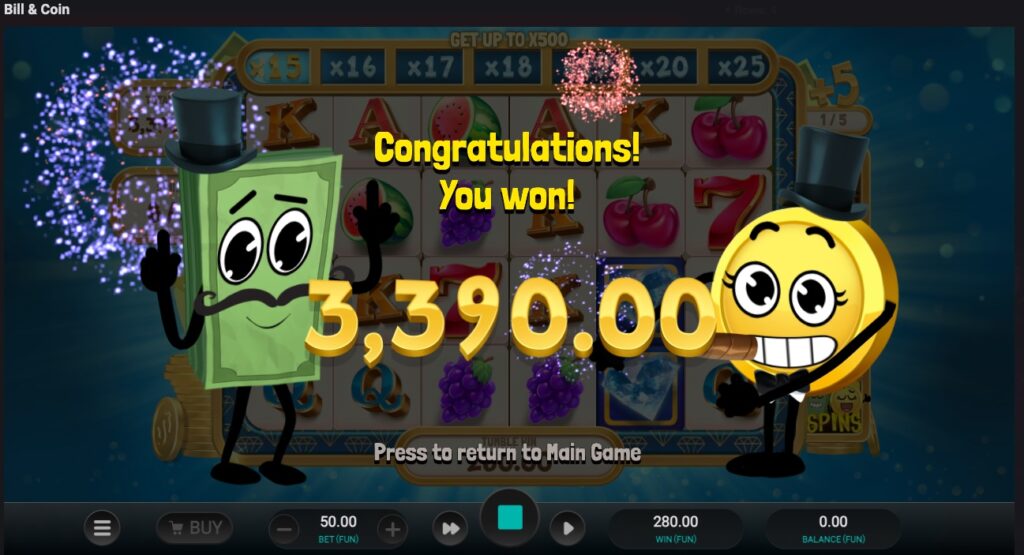 Bill & Coin total win from free spins 
