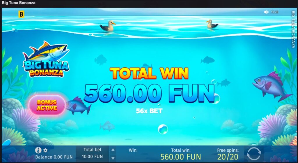 Big Tuna Bonanza total winnings from free spins 