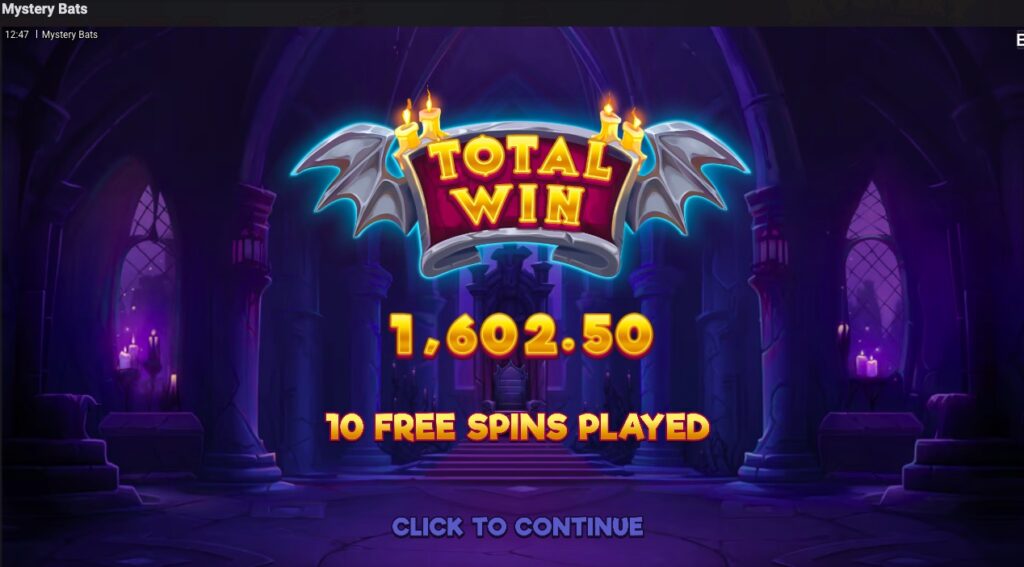 Mystery Bats total win from spins