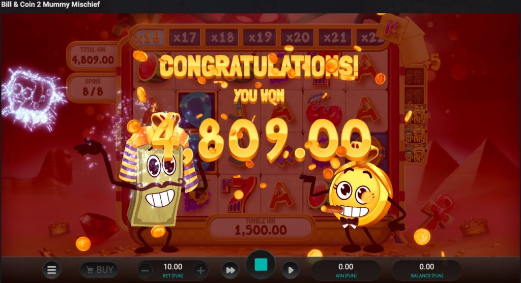 Bill & Coin 2 Mummy Mischief Slot total winnings from free spins