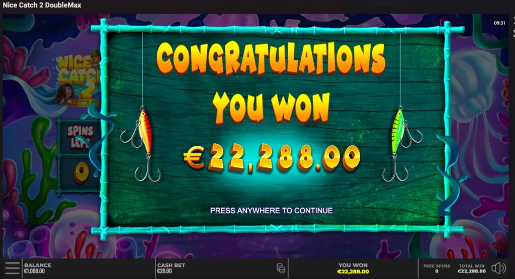 Nice Catch 2 DoubleMax winnings off free spins