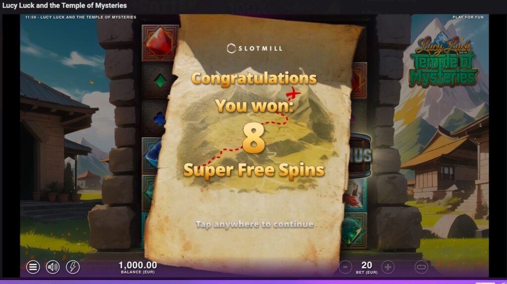 Lucy Luck and the Temple of Mysteries free spins won