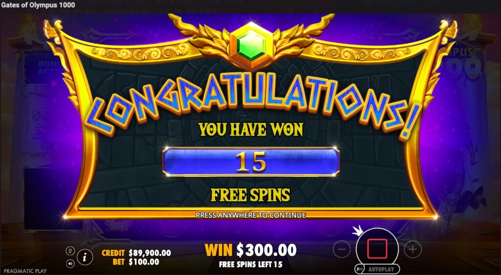 Gates of Olympus 1000 free spins purchased