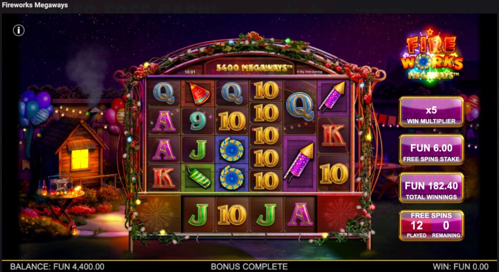 Fireworks Megaways winnings from free spins