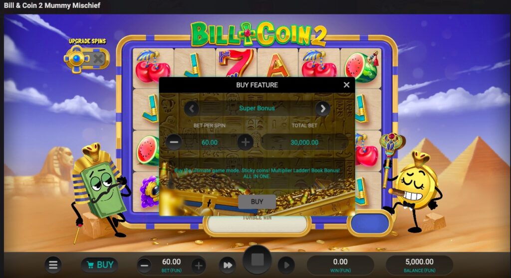 Bill & Coin 2 Mummy Mischief Slot buy feature options