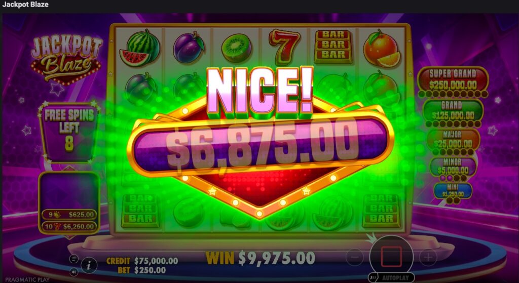 Jackpot Blaze winning spin