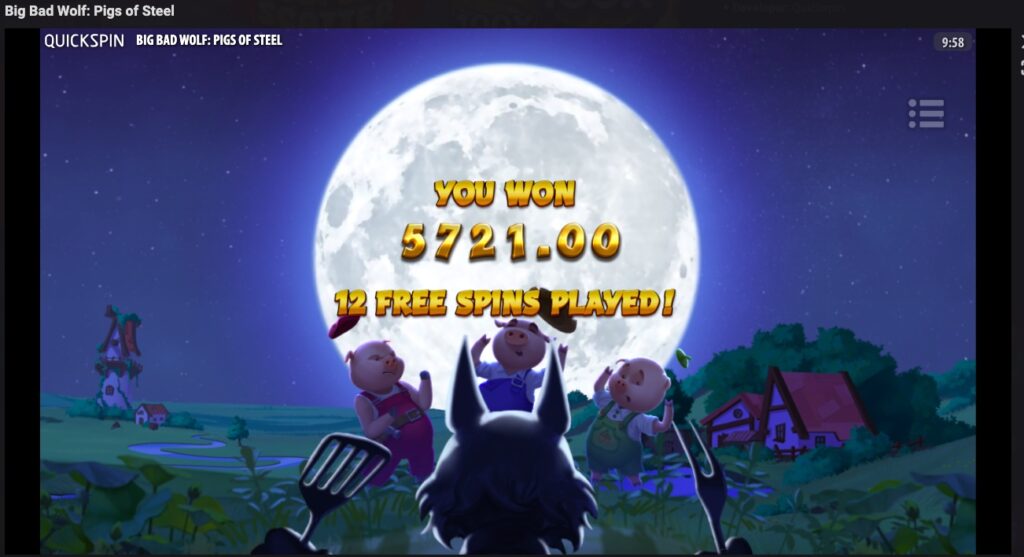Big Bad Wolf: Pigs of Steel total winnings off free spins 