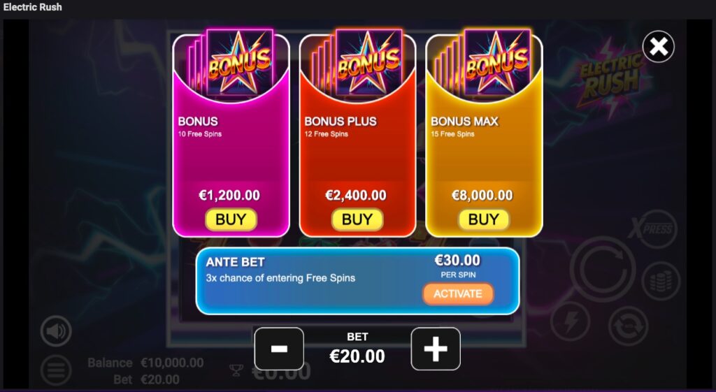 Electric Rush bonus buy options