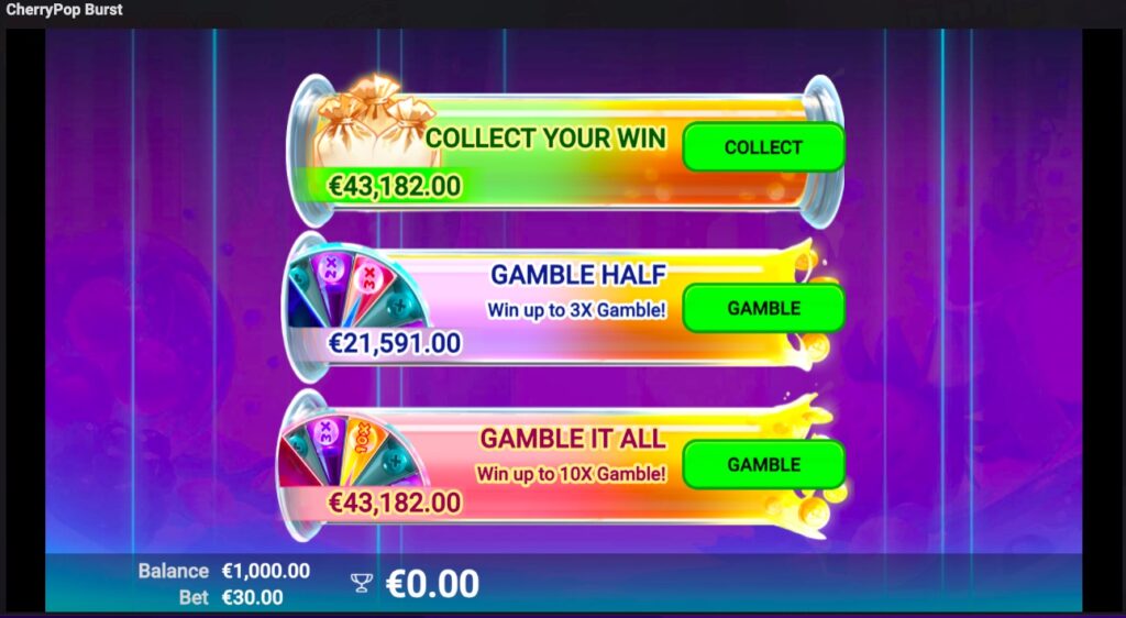CherryPop Burst bet options with winnings