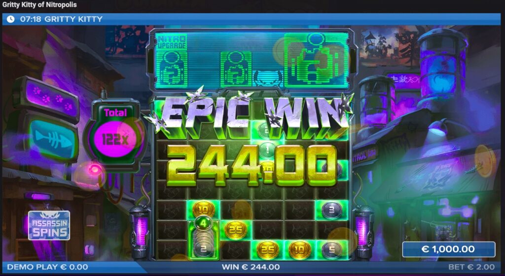 Gritty Kitty of Nitropolis slot big win off free spins 