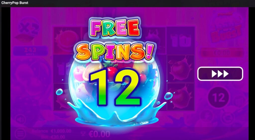CherryPop Burst free spins won