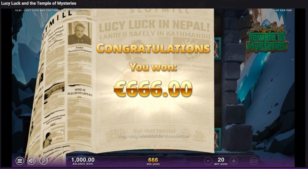 Lucy Luck and the Temple of Mysteries total winnings from free spins